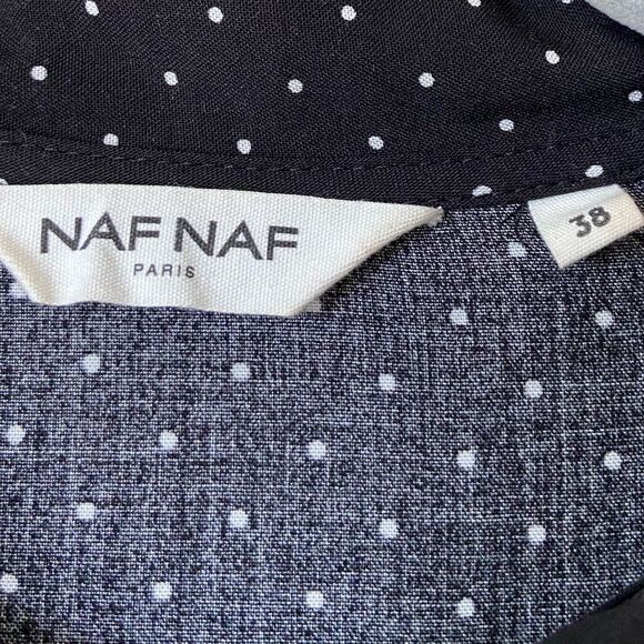 Naf Naf Black White Blouse Polka Dots Size S - Picture 7 of 7